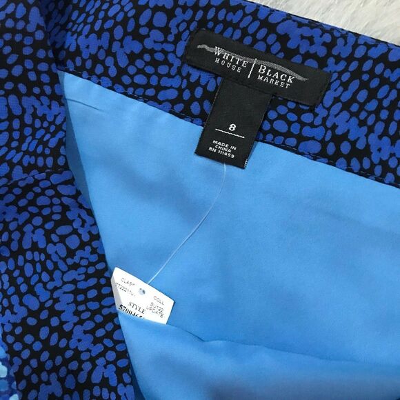 White House Black Market Womens Skirt Size 8 Blue Print Flutter Pencil Layered - Picture 3 of 4